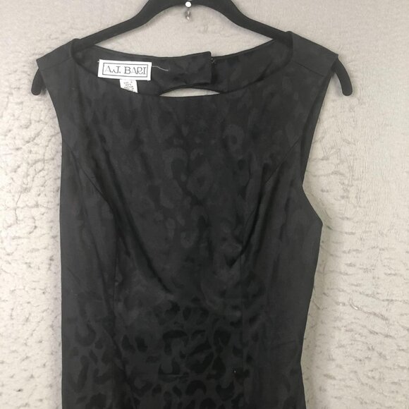 Vintage A.J. Bari Dress Womens Size 6 Black Jacquard Leopard Sheath Cutout 90s - Picture 8 of 11